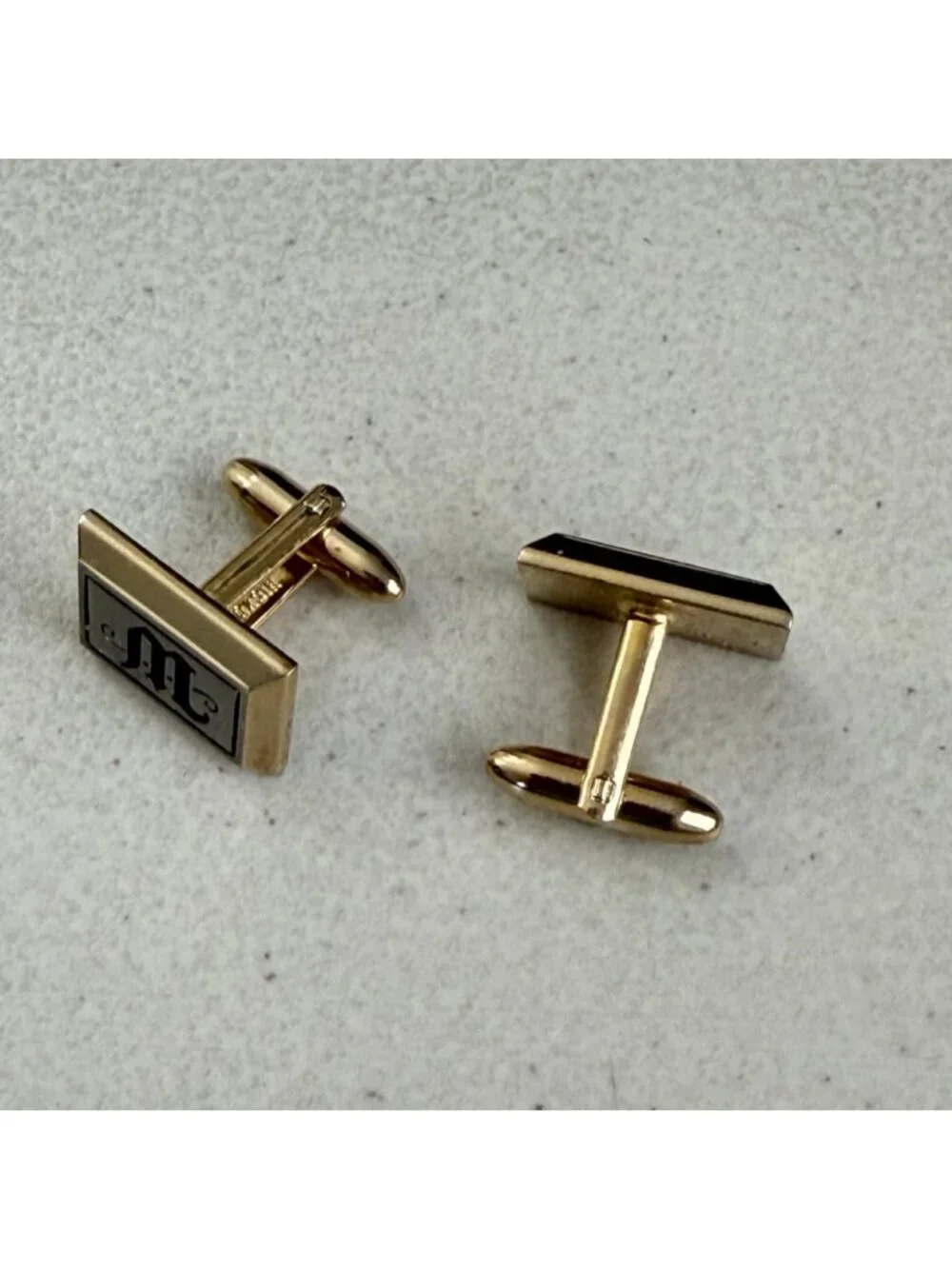 Vintage Letter M Cuff Links 60s Hickok Olde English Initial Gold Silver Tone